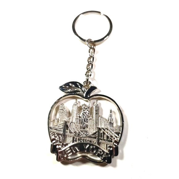 New York Big Apple Keychain Silver Tone Souvenir - Picture 3 of 5